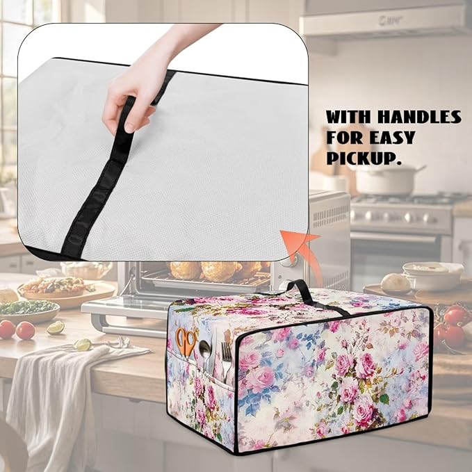 Toaster Oven Dust Cover with Pockets, Stain-resistant Kitchen Electrical Appliance Cover Countertop Ovens Decorations, S, 14.5" x 18.5" x 9", Retro Rose Pink