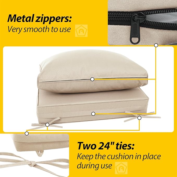 AAAAAcessories Outdoor Deep Seat Cushions, Waterproof, Fade-Resistant Patio Furniture Replacement Cushions, 25.5" x 25.5" x 5" + 25.5" x 13.5", Sandstone Beige