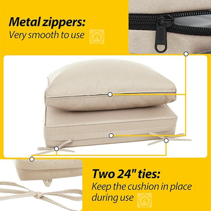 AAAAAcessories Outdoor Deep Seat Cushions, Waterproof, Fade-Resistant Patio Furniture Replacement Cushions, 25.5" x 25.5" x 5" + 25.5" x 13.5", Sandstone Beige