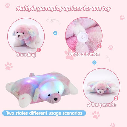 Glow Guards 14" Light Up Musical Rainbow Dog Stuffed Animal Sofa Decors Christmas Children's Day Birthday Gifts for Toddlers Kids (Rainbow Dog, LED & Music)
