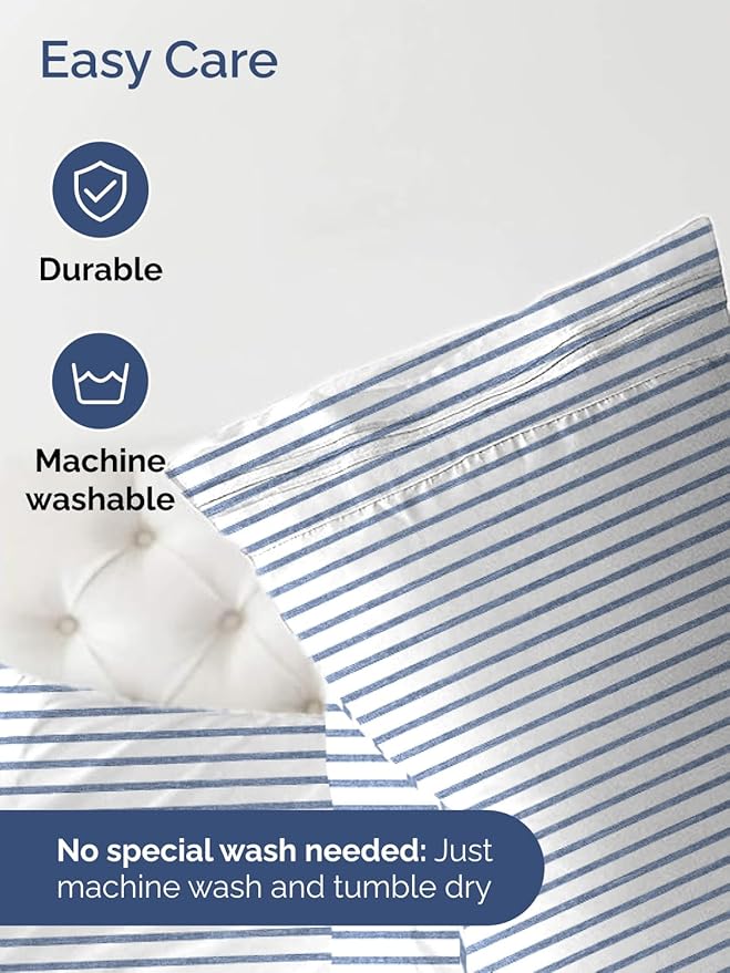 Extra Deep Queen Fitted Sheet - Hotel Luxury Single Fitted Sheet Only - Easily Fits 18 inch to 24 inch Mattress - Ultra Soft, Wrinkle Free with Extra Deep Pockets - Breathable & Comfy - Blue Stripes