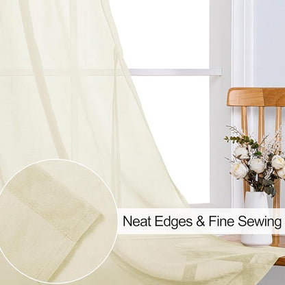 XWZO Beige Sheer Curtains 84 Inches Long 2 Panels Set for Bedroom, Light Filtering, Airy & Breathable Voile Grommet Window Curtains for Living Room with Tiebacks, Kids' Room, 60 x 84 Inches Length