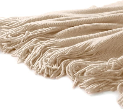 Homiest Decorative Knitted Throw Blanket with Fringe, Lightweight Acrylic Knit, Soft & Cozy Tassel Blanket for Couch, Sofa, Bed (Light Beige, 50 x 60 Inch)