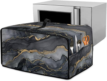 Convection Toaster Oven Cover Protective Small Kitchen Appliance Dust Cover with Accessory Pockets for Kitchen Home Indoor Decorations, L, Marble Black Gold