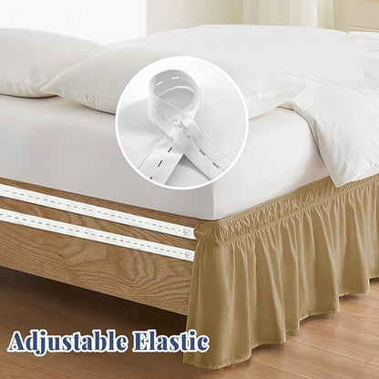 Full Bed Skirt, Elastic Wrap Around Bed Skirt Full Size, Bed Skirts for Adjustable Bed, Easy Fit with 14" Drop Length Tailored Drop Dust Ruffle (Beige)