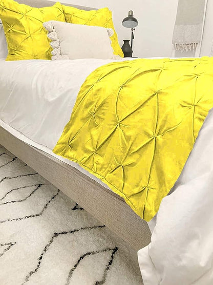 Bed Runner Set - 100% Pure Cotton 800 Thread Count - Luxury 1 Pinch Pleated Bed Runner and 2 Pillow Cover - 3 Piece Pinch Pleated Bed Runner Set King, Yellow