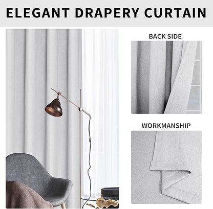 Easy-Going Linen Look Blackout Curtain Grommet Window Curtain Drapes for Bedroom, Living Room Thermal Insulated Room Darkening (2 Panels, 42x84 inch, Greyish White)