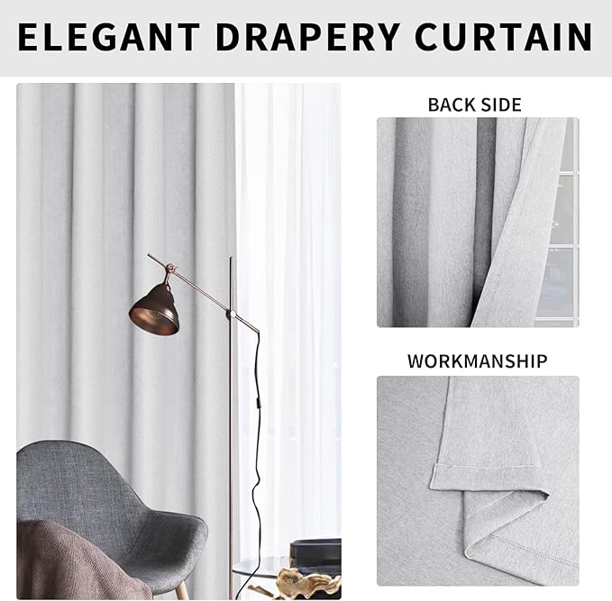Easy-Going Linen Look Blackout Curtain Grommet Window Curtain Drapes for Bedroom, Living Room Thermal Insulated Room Darkening (2 Panels, 42x63 inch, Greyish White)
