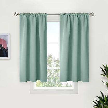 BGment Sage Green Blackout Curtains 40 Inches Long for Kitchen Cafe Window - Short Thermal Insulated Drapes with Rod Pocket Room Darkening for Bathroom, 34 x 40 Inch, 2 Panels