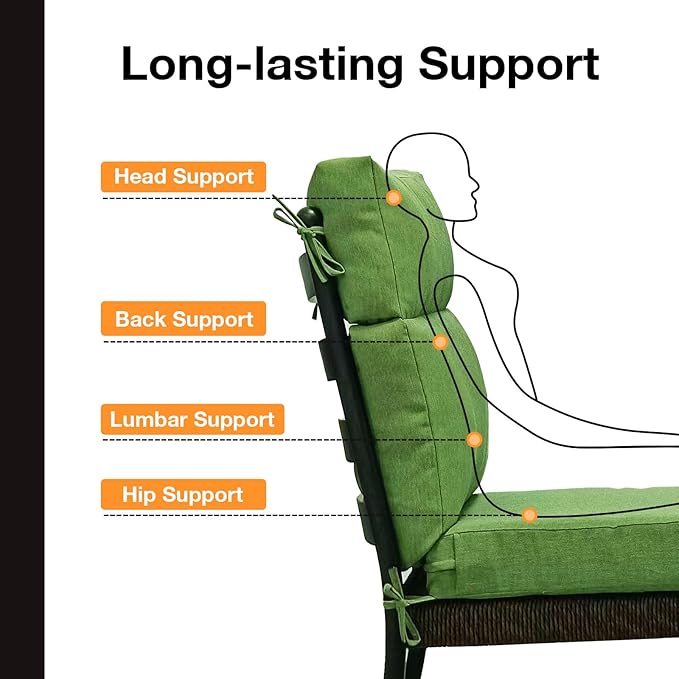 Outdoor High Back Chair Cushion Seat Pads, 44 x 21 Inch Water-Repellent & Fade-Resistant Patio Furniture Cushions with Ties for Adirondack, Rocking Chairs, Lawn Green