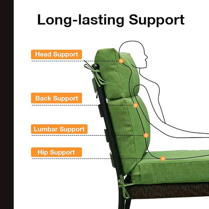 Outdoor High Back Chair Cushion Seat Pads, 44 x 21 Inch Water-Repellent & Fade-Resistant Patio Furniture Cushions with Ties for Adirondack, Rocking Chairs, Lawn Green