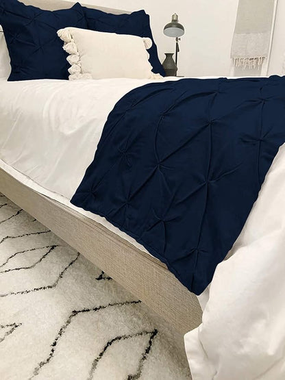 Bed Runner Set - 100% Pure Cotton 800 Thread Count - Luxury 1 Pinch Pleated Bed Runner and 2 Pillow Cover - 3 Piece Pinch Pleated Bed Runner Set King, Navy Blue
