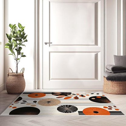2x3 Entryway Area Rug Orange Black White Bathroom Rug Non Slip Machine Washable Low Pile Small Carpet Kitchen Bedroom Door Mat Entrance