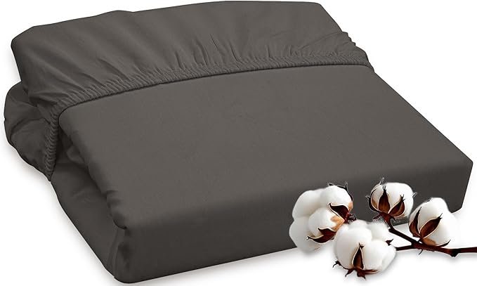 ROYALE LINENS 300 Thread Count 100% Long Staple Combed Cotton Fitted Sheet Full - Super Soft Deep Pocket Bottom Sheet - Fitted Sheets Only - Elastic Sheets (Full, Grey)