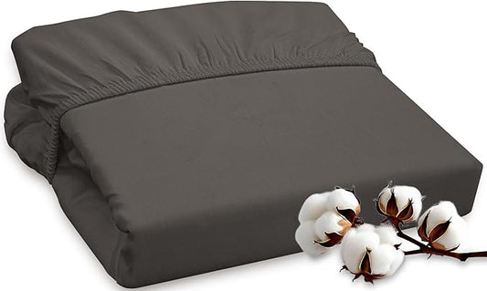 ROYALE LINENS 300 Thread Count 100% Long Staple Combed Cotton Fitted Sheet Full - Super Soft Deep Pocket Bottom Sheet - Fitted Sheets Only - Elastic Sheets (Full, Grey)