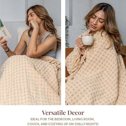Folkulture Christmas Throw Blanket | (60 x 50) Boho Chunky Knit Blanket for Bed, Couch |Chenille White Thick, Ultra Soft, Plush, Lightweight, Throw Blanket for Sofa with Machine Wash | Ivory Wrap