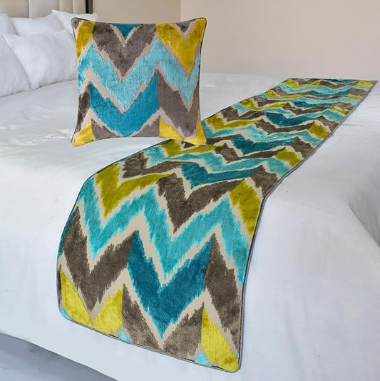 The HomeCentric King/Queen/Twin Blue Decorative Full 68"x18" Bed Runner Without Pillow Cover, Velvet, Peacock Colors & Ombre Bed Scarf on Velvet Fabric - Plume Palatte