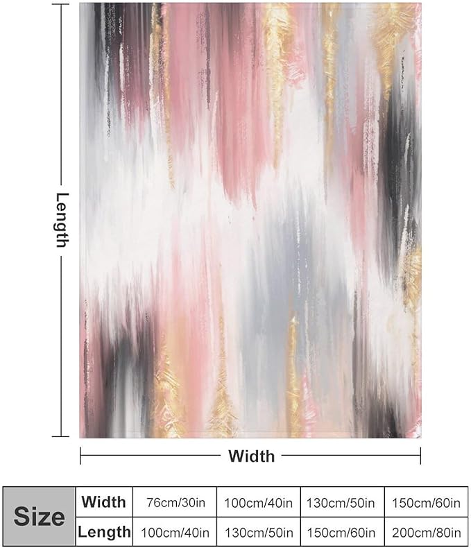 Fashion Gradient Blanket, Modern Art Baroque Gold Grey Pink Painting Strokes Pattern Soft Warm Cozy Plush Flannel Covers for Livingroom Bedroom Couch Chair Camping Travel Home Decor Tapestry 40x50in