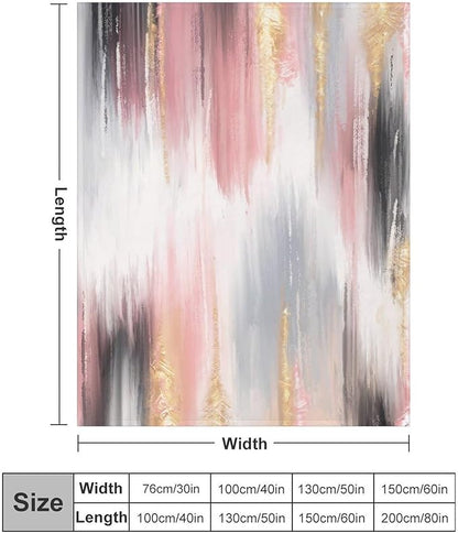 Fashion Gradient Blanket, Modern Art Baroque Gold Grey Pink Painting Strokes Pattern Soft Warm Cozy Plush Flannel Covers for Livingroom Bedroom Couch Chair Camping Travel Home Decor Tapestry 40x50in