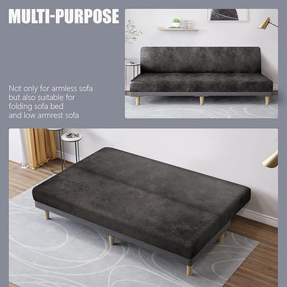 molasofa Leather Like Stretch Futon Slipcover Armless Futon Bed Sofa Cover Furniture Protector with Elastic Bottom, Soft and Washable Futon Cover for Sofa Bed Stay in Place（X Larger，Khaki）