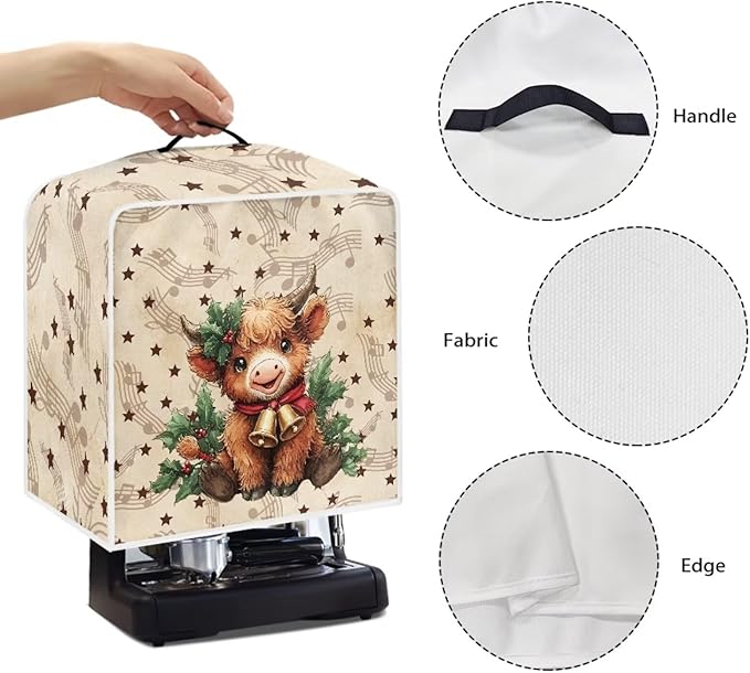 Christmas Coffee Maker Cover, Dustproof Washable Highland Cow Coffee Machine Protector with Handle