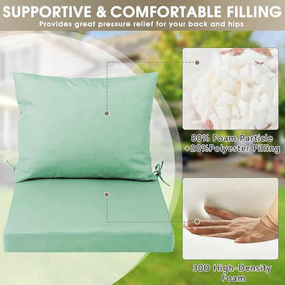 Outdoor Seat Cushion Set 22 x 22 In, Water-Resistant & Fade-Resistan, Patio Furniture Cushions with Removable Cover Deep Seat & Back Cushion with Handle and Adjustable Straps for Chair Sofa,2PC