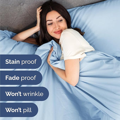 Twin Size 3 Piece Sheet Set - Comfy Breathable & Cooling Bed Sheets Set - Hotel Luxury Bedding for Women, Men, Kids, Teens, Boys & Girls - Deep Pockets, Soft and Wrinkle Free - Oeko-Tex - Light Blue