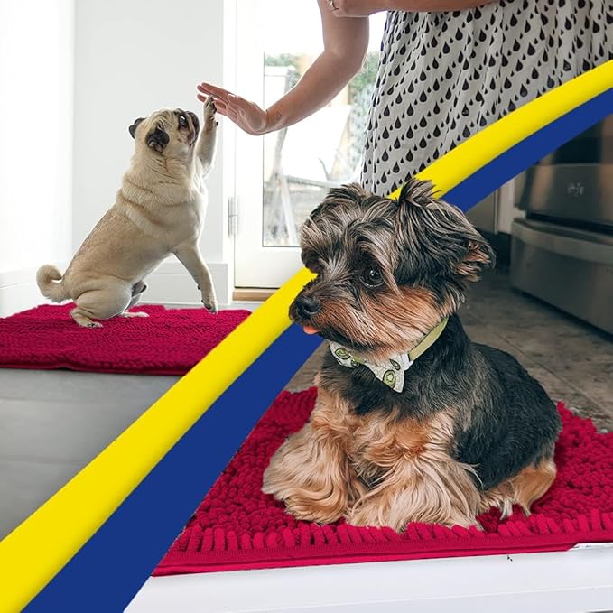 Muddy Mat® AS-SEEN-ON-TV Highly Absorbent Microfiber Door Mat and Pet Rug, Non Slip Thick Washable Area and Bath Mat Soft Chenille for Kitchen Bathroom Bedroom Indoor and Outdoor - Maroon 36" x 120"