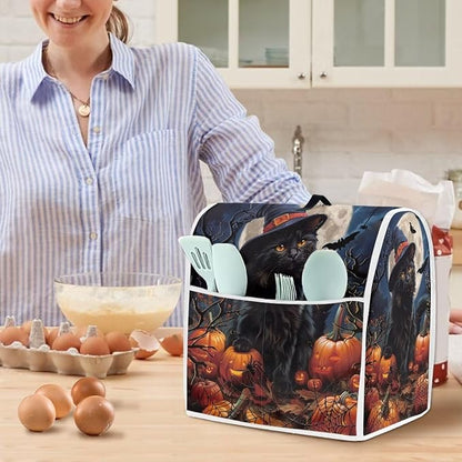 Black Cat Stand Mixer Cover 6-8 Quart Pumpkin Bat Kitchen Appliance Covers Dust Protection Universal for Pressure Cooker Air Fryer Halloween Kitchen Home Decorations