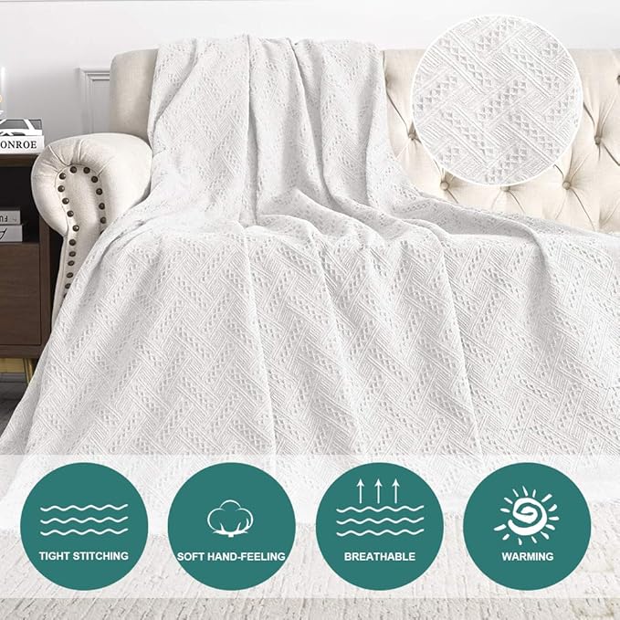 MYSKY HOME White Geometrical Sofa Covers, Couch Cover for 2 Cushion Couch, Sectional Couch Cover Living Room Sofa Throws Sofa Slipcovers for Pets, & Kids (X-Large, 71" x 118", White)