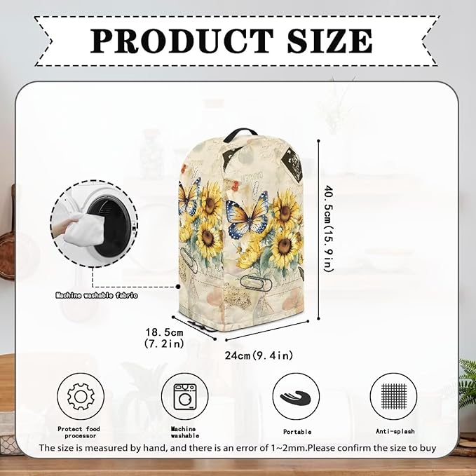 Sunflower Butterfly Print Blender Dust Cover with Drawstring Kitchen Small Appliance Cover Dust Proof Stand Mixer Coffee Maker Appliance Cover Easy Clean Washable for Home Kitchen Decor
