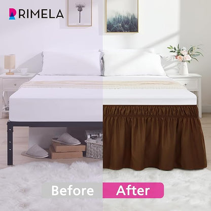 RIMELA Bed Skirt King Size 15 Inch Drop, Elastic Bed Skirting for Bed Base and Frame, Bedding Dust Ruffle Easy to Install, Wrap Around Adjustable Bedskirt, Chocolate Brown