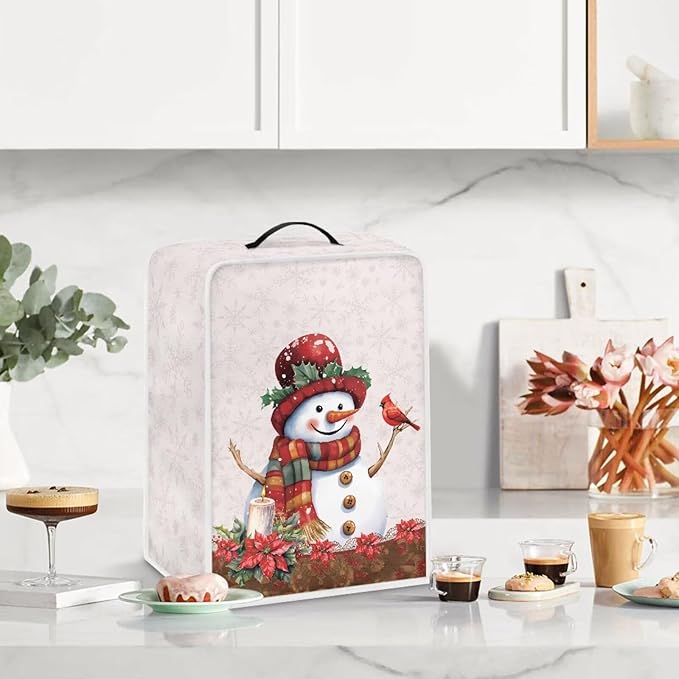 Christmas Coffee Maker Cover, Cute Snowman Cardinal Coffee Dust Protector Washable Foldable