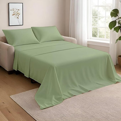 NON Sticky cotton Twin Size Sleeper Sofa Sheets, 4 Piece Egyptian Cotton Bed Sheet Set for Sofa Bed, 10" Deep Pocket for Pull Out Couch Mattress, 39" x 75", Sage Solid, Soft & Breathable