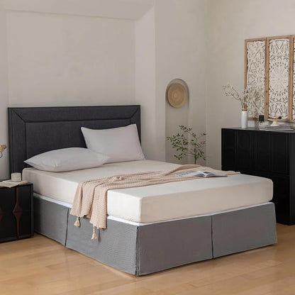 Full Bed Skirt, Wrap Around Bed Skirt with Pleated Corner, 18 Inch Drop Pleated Waffle Weave Bedskirts, Anti-Slip, Microfiber, Grey, 18'' Full