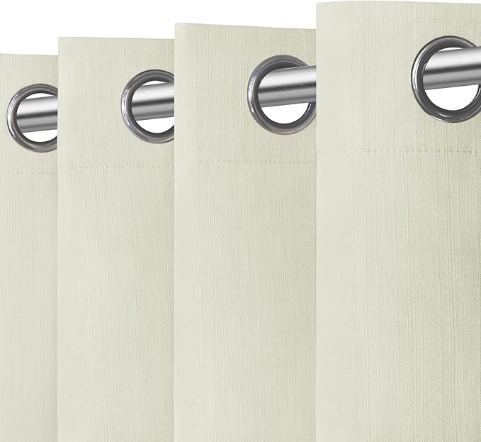 Easy-Going Linen Look 100% Blackout Curtain 52x63 Inch Window Curtain Drapes for Bedroom, Living Room Thermal Insulated Room Darkening (Set of 2 Panels, Ivory)