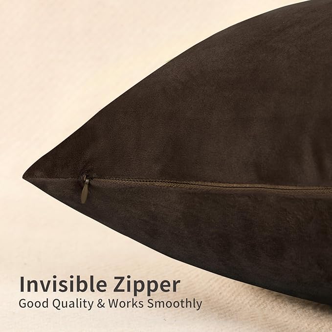 18x18 Inches Dark Brown Series Pillow Covers for Livingroom and Bedroom, Solid Velvet Throw Pillow Covers for Couch Sofa Deor (Brown Series, 18x18)