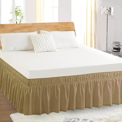 Full Bed Skirt, Elastic Wrap Around Bed Skirt Full Size, Bed Skirts for Adjustable Bed, Easy Fit with 14" Drop Length Tailored Drop Dust Ruffle (Beige)