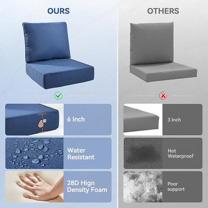 Luxury 6" Outdoor Cushions for Patio Furniture, 24x24x6" Thick Seat Cushion Set of 10, Fade Resistant Couch Chair Replacement Cushions High Density Deep Wicker Chair Cushion w/ Removable Cover, Blue