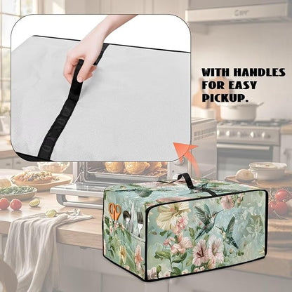 Air Fryer Toaster Oven Dust Cover Protective Convection Oven Cover with Pockets and Handle for Kitchen Countertop, L, 18.5 x 22.5 x 13 Inches, Retro Hummingbird Hibiscus Flower Green