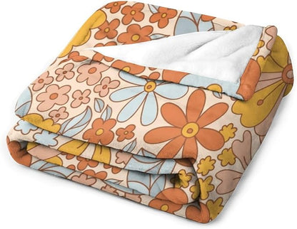 Retro 70s Floral Blanket, Hippie Summer Groovy Flower Power Flower Boho Print Throw Blanket for Couch Sofa Couch Chair 30"x40"