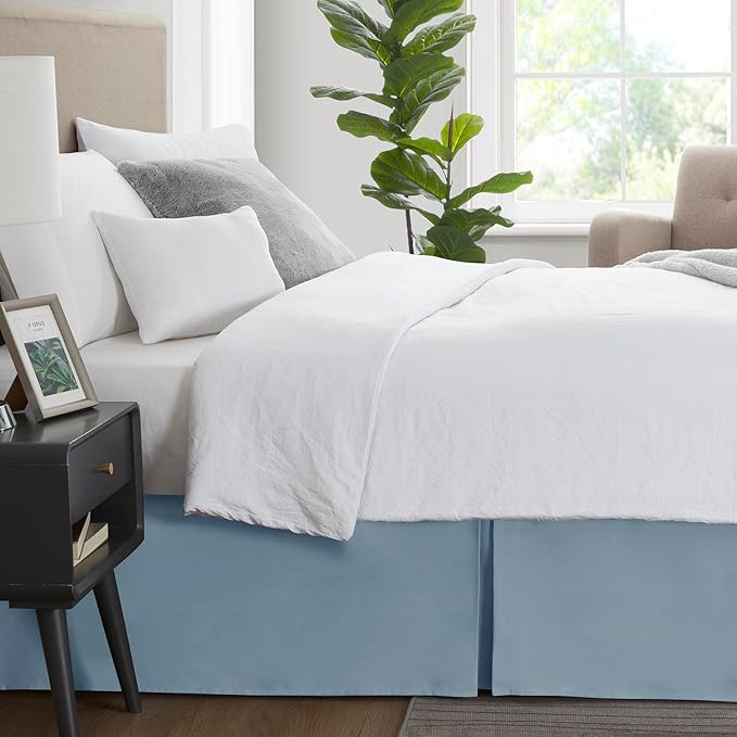 Nestl Stone Blue Bed Skirt King Size - King Bed Skirt 14 Inch Drop - Brushed Microfiber Bed Skirts - Hotel Quality Pleated Bed Skirt - Shrinkage & Fade Resistant