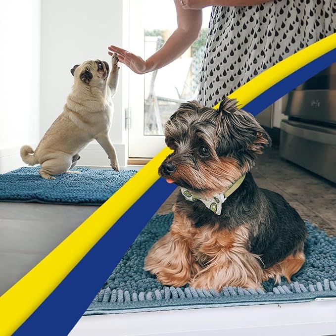 Muddy Mat® Shown on TV – Super Absorbent Door Mat Indoor, Microfiber Quick Dry Chenille Entryway Rug, Non-Slip Front Door Mat, Indoor Mats for Entryway, Machine Washable Pet Rug, Atlantic Blue 36"x60"