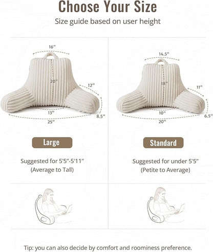 Blissful Diary Reading Pillow for Sitting in Bed, Large Flannel Back Pillow Bed Sitting Up for Adult & Children, Backrest Cushion for Sit Up in Couch or Floor, Dorm Essentials, Cream White