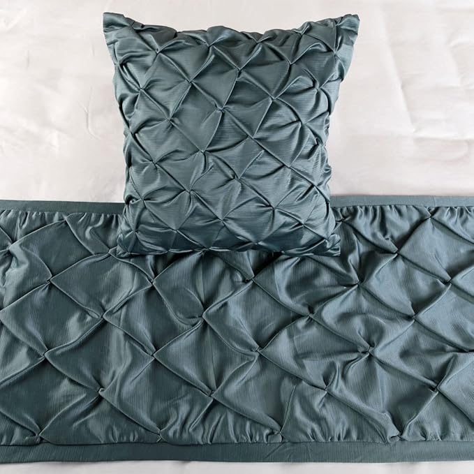 The HomeCentric Decorative Blue Full 68 x 18 inch Bed Runner Without Pillow Cover, Satin Pintucks Bed Scarf, Solid Color Modern - Satin Nights