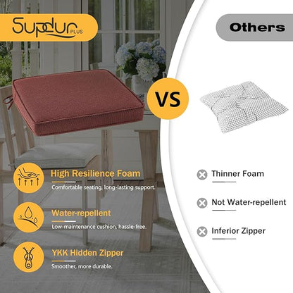 Outdoor Square Corner Seat Cushion, 19"x19"x3", Set of 4, Non Slip Seat Cushion Pads with Removable Cover for Patio Furniture, Garden Yard Lawn, Tan Dotted Red Base