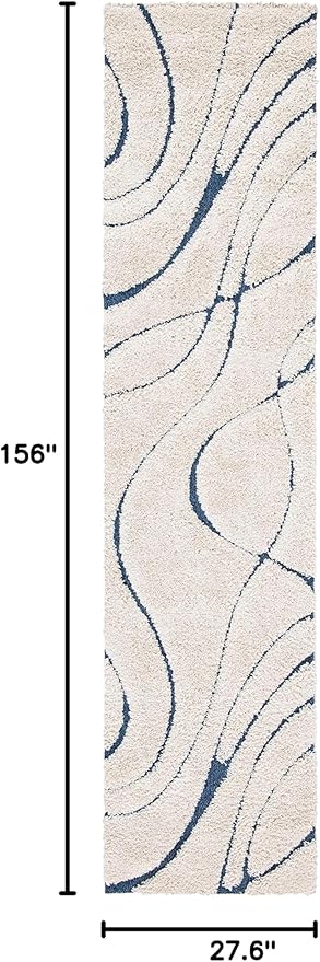 SAFAVIEH Florida Shag Collection Runner Rug - 2'3" x 13', Cream & Blue, Non-Shedding & Easy Care, 1.2-inch Thick Ideal for High Traffic Areas in Living Room, Bedroom (SG471-1165)