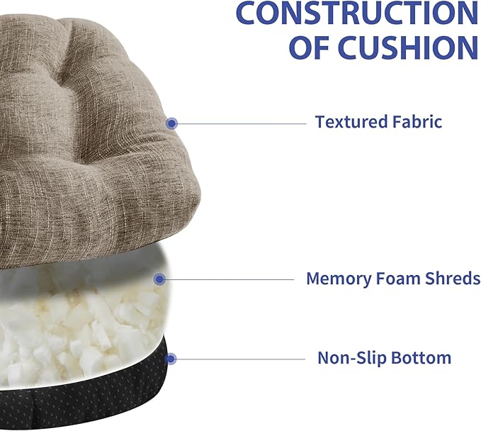 Chair Cushions for Dining Chairs Set of 4, Kitchen Chair Cushions, Chair Pads with Ties and Non Slip Backing, Tufted Memory Foam Seat Cushion 4 Pack, 15.5" x 15.5" x 4", Khaki