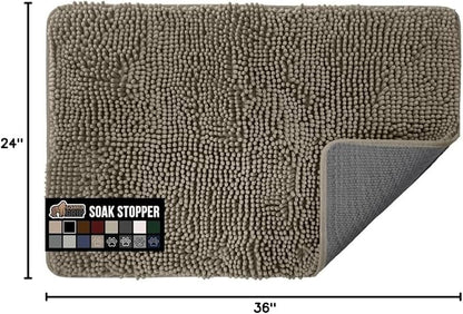 GORILLA GRIP SOAKSTOPPER Dog Door Mat, 36x24 Machine Washable Rug Absorbent Doormat Captures Moisture Mud Dirt, Quick Dry Soft Chenille Entryway Rugs Indoor Entrance Mats for Dog Paws, Cappuccino