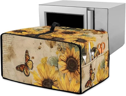 Convection Toaster Oven Cover with Pockets, Easy to Clean, Smart Microwave Baking Oven Dust Cover for Countertop, S, 14.5 x 18.5 x 9 Inches, Retro Sunflower Butterfly